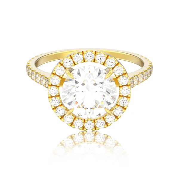 Απεικόνιση Απομονωμένες Χρυσό Αρραβώνας Γάμος Στρογγυλό Διαμάντι Δαχτυλίδι Αντανάκλαση Λευκό — Φωτογραφία Αρχείου
