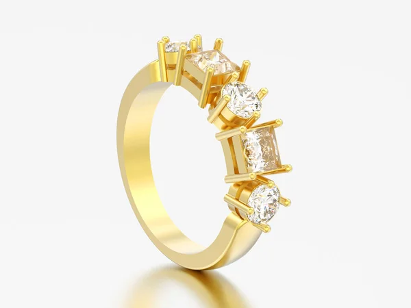 Illustration Gold Dekorativer Ring Mit Verschiedenen Runden Und Quadratischen Diamanten — Stockfoto