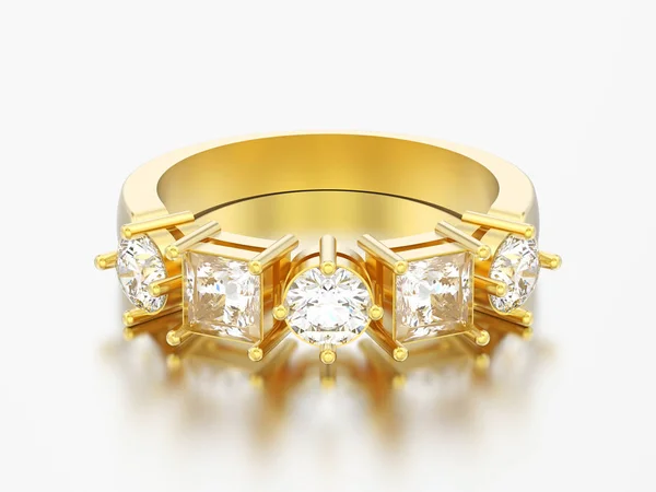 Arany Illusztráció Dekoratív Gyűrű Különböző Kör Négyzet Alakú Gyémánt Szürke — Stock Fotó