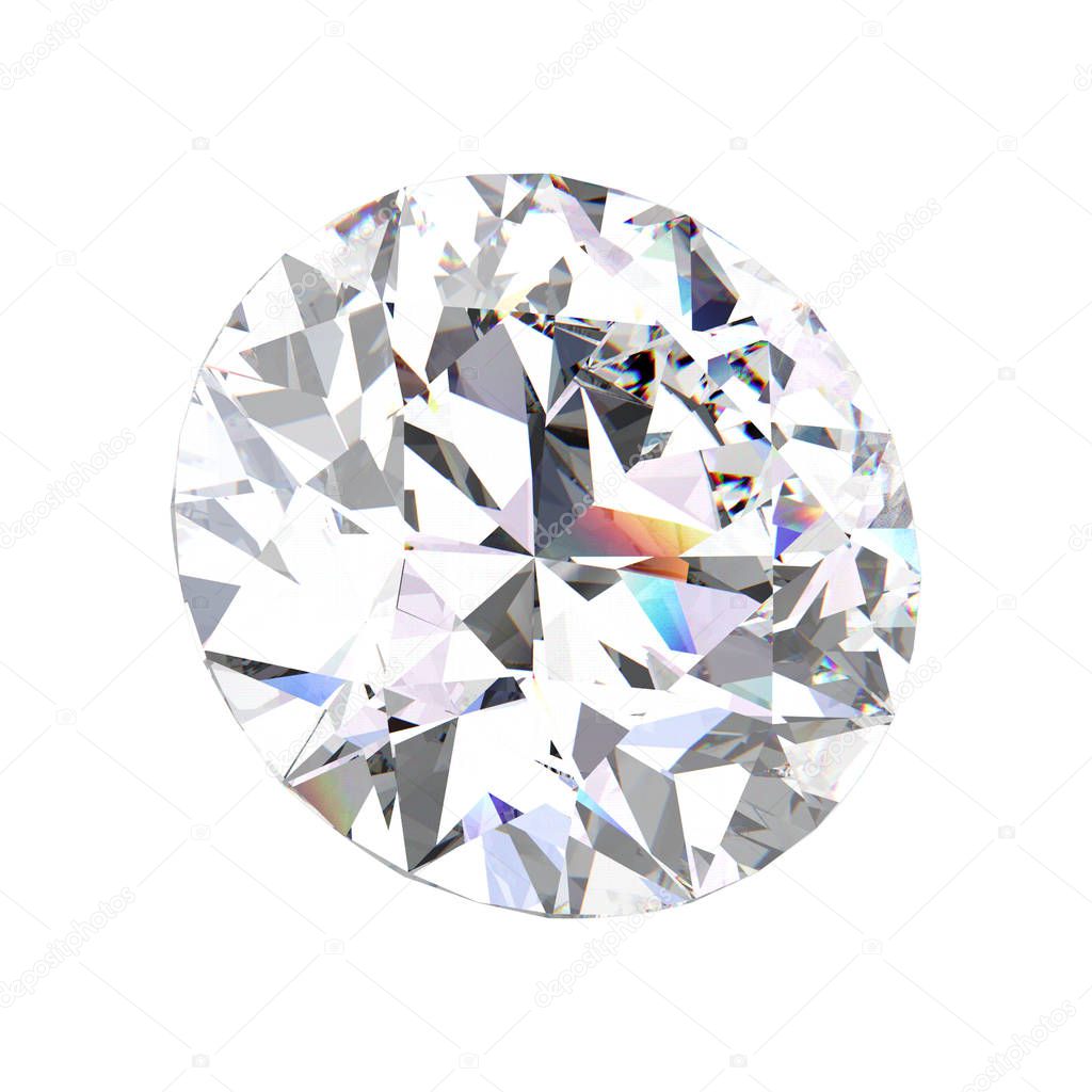 3D illustration isolated round diamond stone on a white background