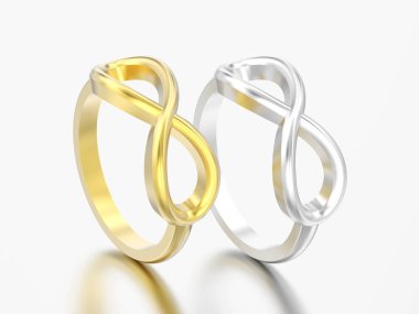 gri bir arka plan üzerinde 3D resimde iki altın ve gümüş basit sonsuzluk yüzük