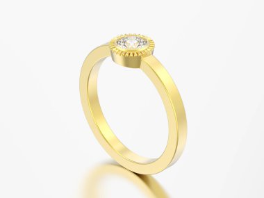 3D çizim altın düğün solitaire yuvarlak elmas kaplama yüzük gri bir arka plan üzerinde