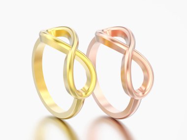 3D şekil iki sarı ve gri bir arka plan üzerinde altın basit sonsuzluk yüzük gül