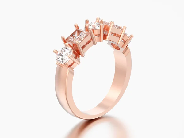 Illustration Rose Gold Decorative Ring Different Square Diamond Grey Background — Stock Photo, Image