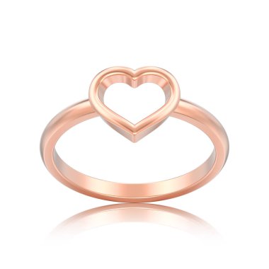 3D illüstrasyon izole gül altın nişan düğün kalp yüzük beyaz bir arka plan yansıması ile 