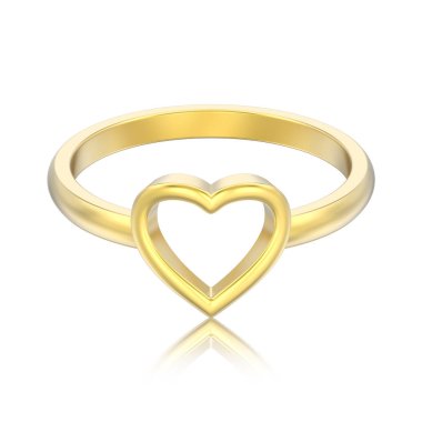 Altın nişan Alyans beyaz bir adam yansıması ile kalp 3D illüstrasyon izole