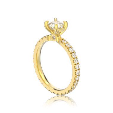 altın pırlanta nişan Alyans beyaz bir arka plan yansıması ile 3D illüstrasyon izole