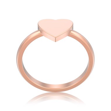 3D illüstrasyon izole gül altın nişan düğün kalp yüzük beyaz bir arka plan yansıması ile 