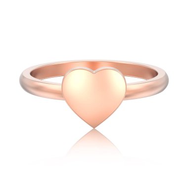 3D illüstrasyon izole gül altın nişan düğün kalp yüzük beyaz bir arka plan yansıması ile 