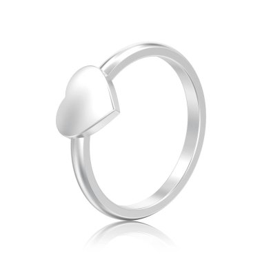 3D illüstrasyon izole gümüş nişan düğün kalp yüzük beyaz bir arka plan yansıması ile