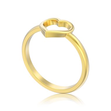 Altın nişan Alyans beyaz bir adam yansıması ile kalp 3D illüstrasyon izole