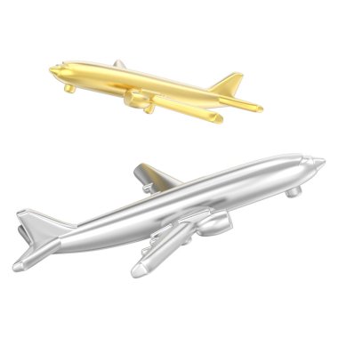 iki altın ve gümüş uçaklar beyaz bir arka plan üzerinde 3D illüstrasyon izole