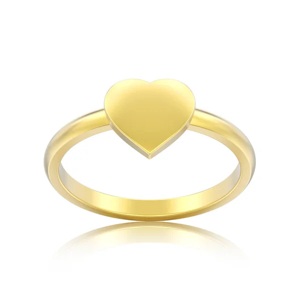 Illustration Isolated Gold Engagement Wedding Heart Ring Reflection White Backgroun — Stock Photo, Image