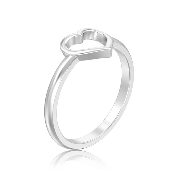 Illustration Isolated Silver Engagement Wedding Heart Ring Reflection White Background — Stock Photo, Image