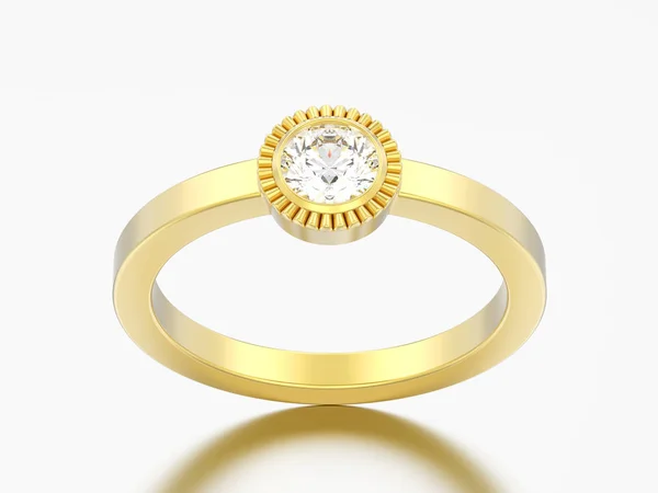 Illustration Guld Bröllop Solitaire Rund Diamant Bezel Ring Grå Bakgrund — Stockfoto