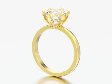 3D resimde sarı altın geleneksel solitaire nişan elmas yüzük gri bir arka plan üzerinde