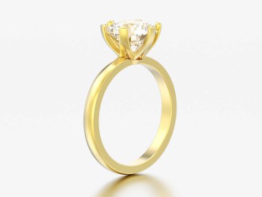 3D resimde sarı altın geleneksel solitaire nişan elmas yüzük gri bir arka plan üzerinde