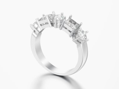 dekoratif 3D çizim Gümüş Yüzükler gri bir arka plan üzerinde farklı yuvarlak ve kare elmas