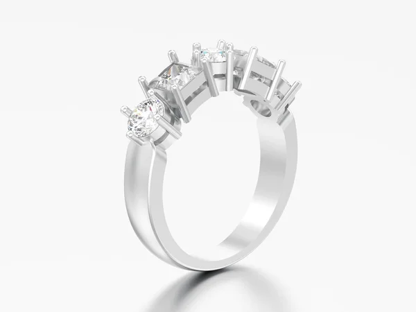 Illustration Silver Dekorativ Ring Med Olika Runda Och Fyrkantiga Diamant — Stockfoto