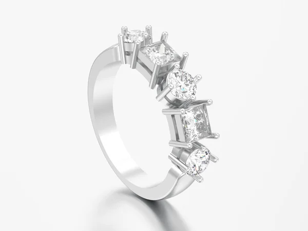 Illustration Bague Décorative Argent Avec Différents Diamants Ronds Carrés Sur — Photo