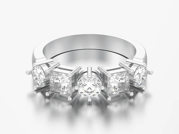 Dekoratív Illusztráció Ezüst Gyűrű Különböző Kör Négyzet Alakú Gyémánt Egy — Stock Fotó