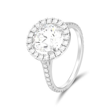 3D illüstrasyon izole gümüş nişan düğün yuvarlak elmas yüzük ile gölge beyaz bir arka plan üzerinde