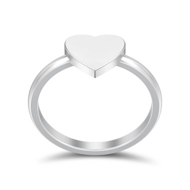 3D illüstrasyon izole gümüş nişan düğün kalp yüzük beyaz zemin üzerine gölge ile