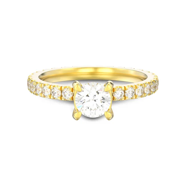 Illustration Isoliert Gold Diamant Verlobungsring Mit Schatten Auf Weißem Hintergrund — Stockfoto