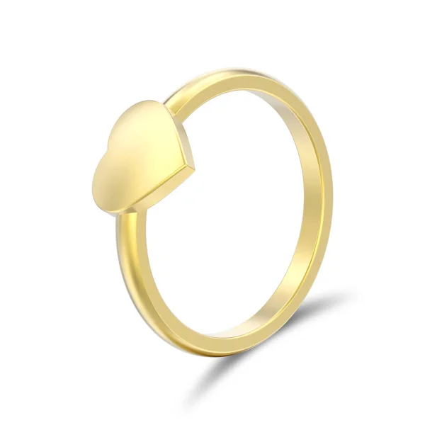 Illustration Isolated Gold Engagement Wedding Heart Ring Shadow White Background — Stock Photo, Image