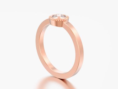 3D çizim gül altın düğün solitaire yuvarlak elmas kaplama yüzük gri bir arka plan üzerinde