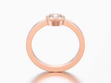 3D çizim gül altın düğün solitaire yuvarlak elmas kaplama yüzük gri bir arka plan üzerinde