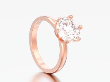 3D çizim altın geleneksel solitaire nişan elmas yüzüğü gri bir arka plan üzerinde yükseldi.