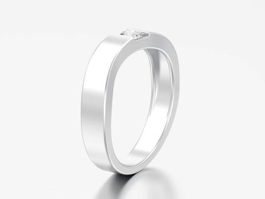 3D çizim yanılsama modern gümüş yüzük elmas ile gri bir arka plan üzerine eğildi.