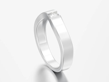 3D çizim yanılsama modern gümüş yüzük elmas ile gri bir arka plan üzerine eğildi.