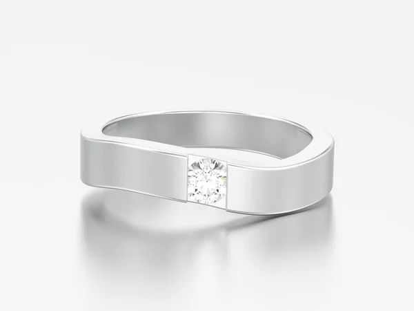 Illustration Illusion Moderna Böjd Silver Ring Med Diamant Grå Bakgrund — Stockfoto