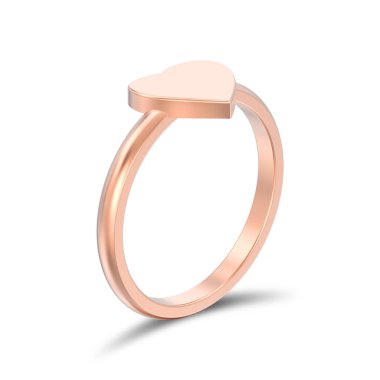 3D illüstrasyon izole gül altın nişan düğün kalp yüzük beyaz zemin üzerine gölge ile