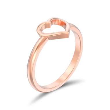 3D illüstrasyon izole gül altın nişan düğün kalp yüzük beyaz zemin üzerine gölge ile