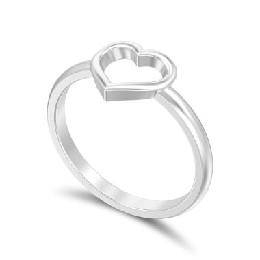 3D illüstrasyon izole gümüş nişan düğün kalp yüzük beyaz zemin üzerine gölge ile