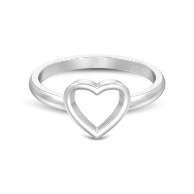 3D illüstrasyon izole gümüş nişan düğün kalp yüzük beyaz zemin üzerine gölge ile