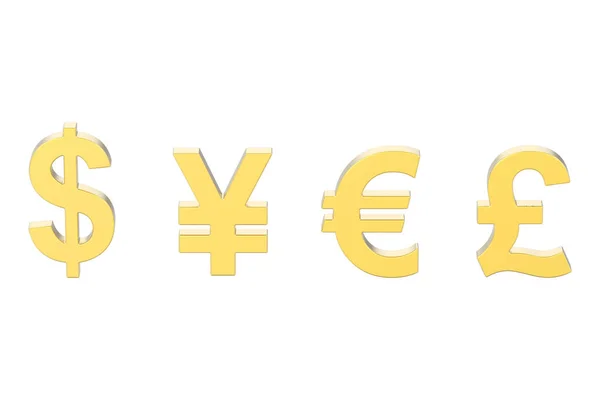 Ilustración Aislado Oro Yen Dólar Euro Libra Dinero Sobre Fondo —  Fotos de Stock