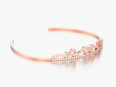 3D çizim gül altın basit elmas taç diadema gri bir arka plan üzerinde