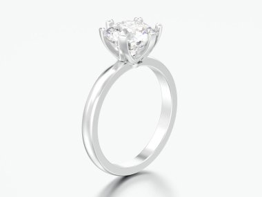 3D çizim gümüş gri bir arka plan üzerinde geleneksel solitaire nişan pırlanta yüzük