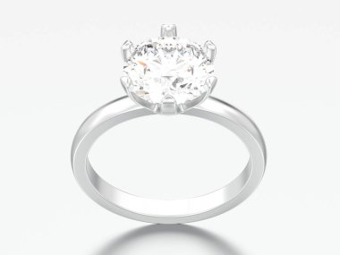 3D çizim gümüş gri bir arka plan üzerinde geleneksel solitaire nişan pırlanta yüzük