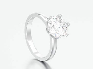 3D çizim gümüş gri bir arka plan üzerinde geleneksel solitaire nişan pırlanta yüzük