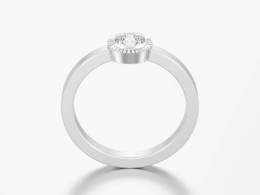 3D çizim Gümüş düğün solitaire yuvarlak elmas kaplama yüzük gri bir arka plan üzerinde