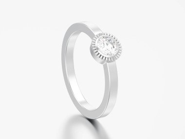 3D çizim Gümüş düğün solitaire yuvarlak elmas kaplama yüzük gri bir arka plan üzerinde