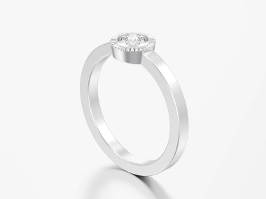 3D çizim Gümüş düğün solitaire yuvarlak elmas kaplama yüzük gri bir arka plan üzerinde