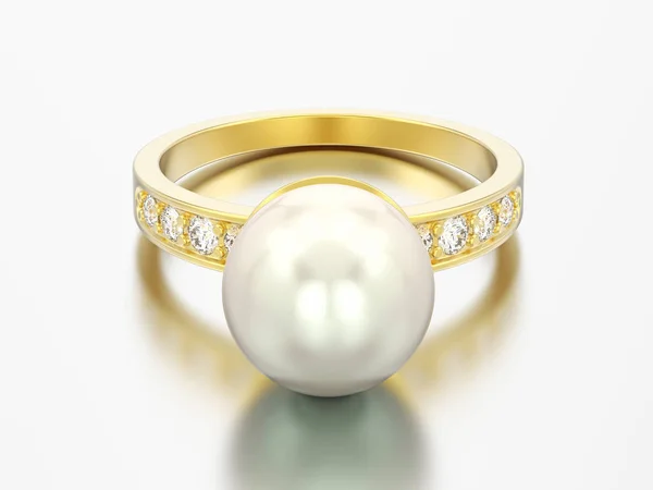 Illustration Gold Diamant Verlobungsring Mit Perle Auf Grauem Hintergrund — Stockfoto