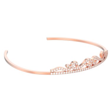 3D illüstrasyon izole gül altın basit elmas taç diadema beyaz bir arka plan üzerinde