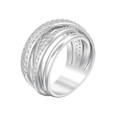 3D illüstrasyon izole gümüş dekoratif elmas criss cross yüzük beyaz bir arka plan üzerinde